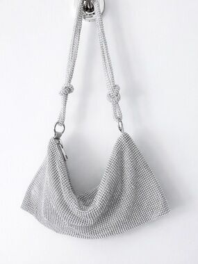 Y2K Silver Rhinestone Shoulder Bag – Mini Sparkle Evening Purse
